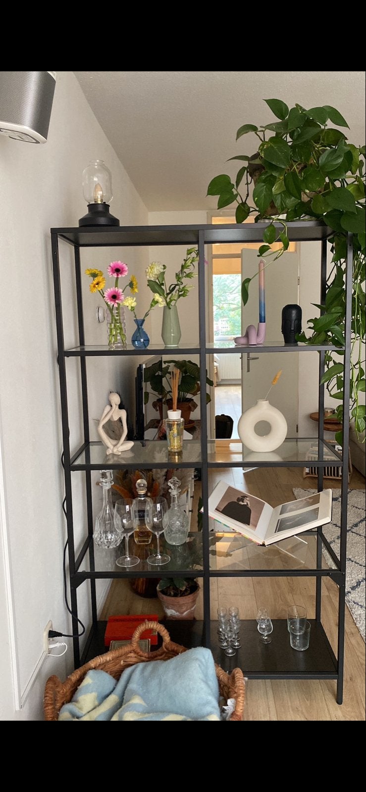 IKEA VITTSJÖ Stellingkast Zwart met Glazen Platen, Ophalen, Zo goed als nieuw