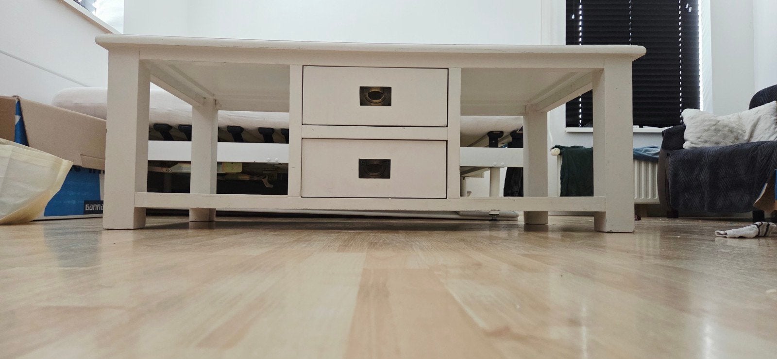 Witte salontafel met lades - Gebruikt, Gebruikt, Ophalen of Verzenden, Modern, Overige houtsoorten