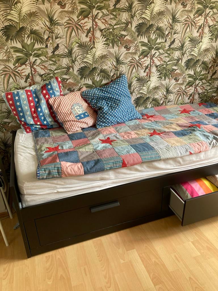Zwart bedbank IKEA Brimnes  - 80x200 cm, Huis en Inrichting, Slaapkamer | Bedden, Ophalen, Gebruikt, Eenpersoons, Zwart