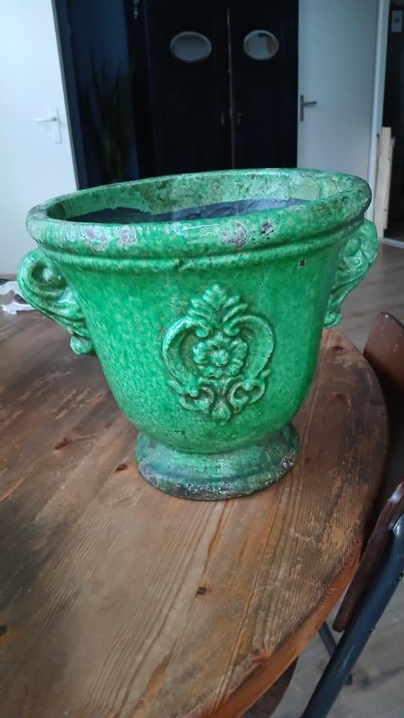 Vintage groene Franse pot, Ophalen of Verzenden