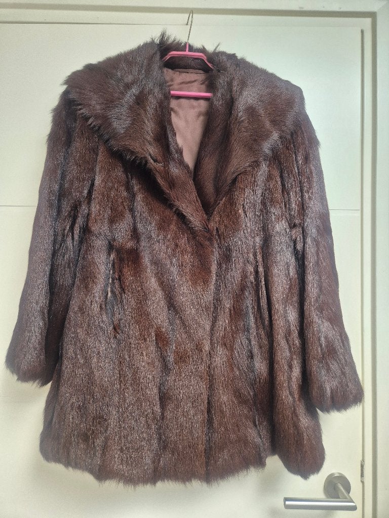 Vintage echte nerts bontjas, Bruin, Maat 42/44 (L), Ophalen of Verzenden, Onbekend