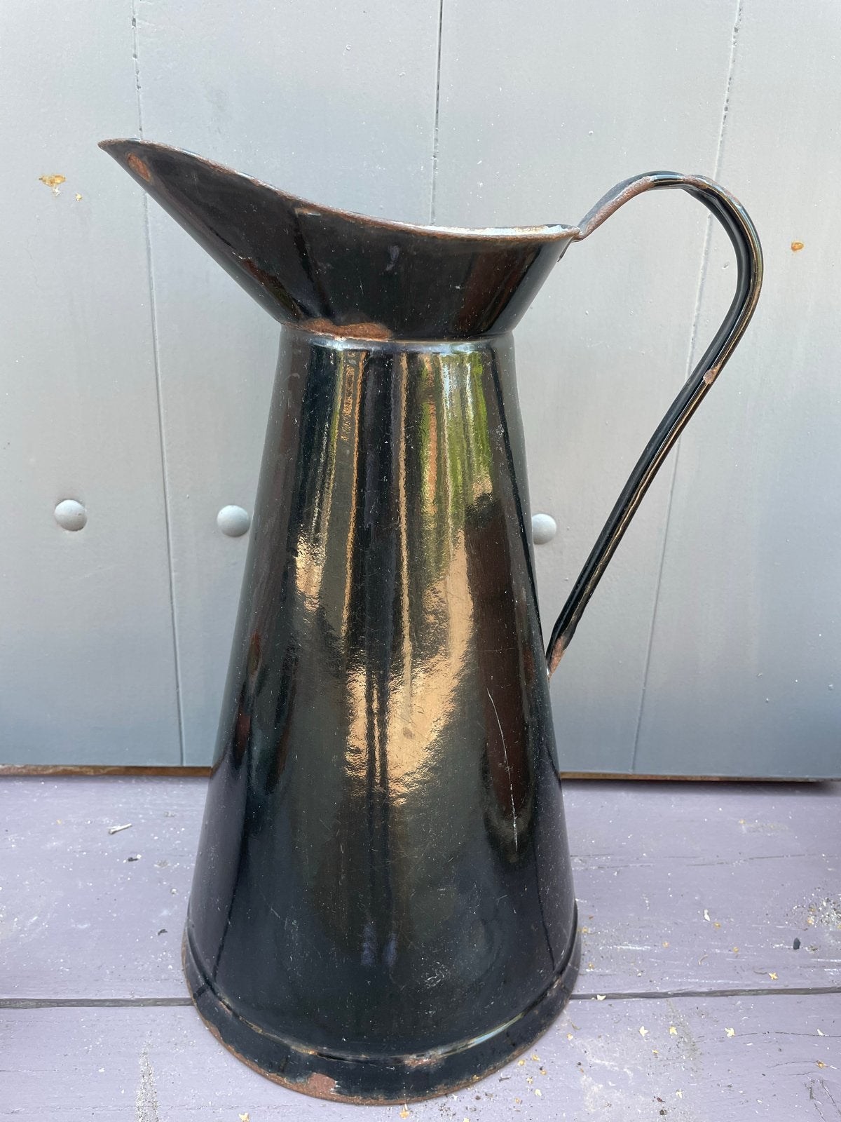 Vintage Zwarte Emaille Kan-lampetkan - Brocante Stijl, Ophalen