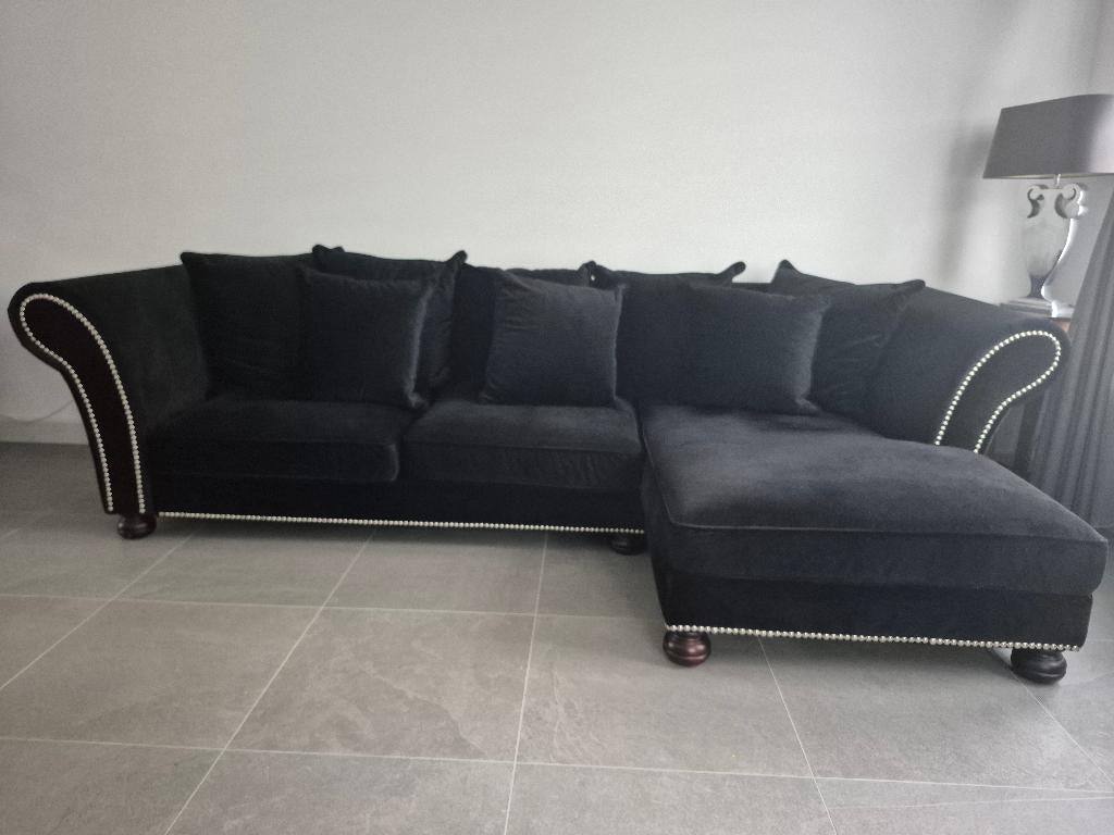 Kasteel bank zwart fluwelen stof, Huis en Inrichting, Ophalen, 75 tot 100 cm, Zo goed als nieuw, Stof