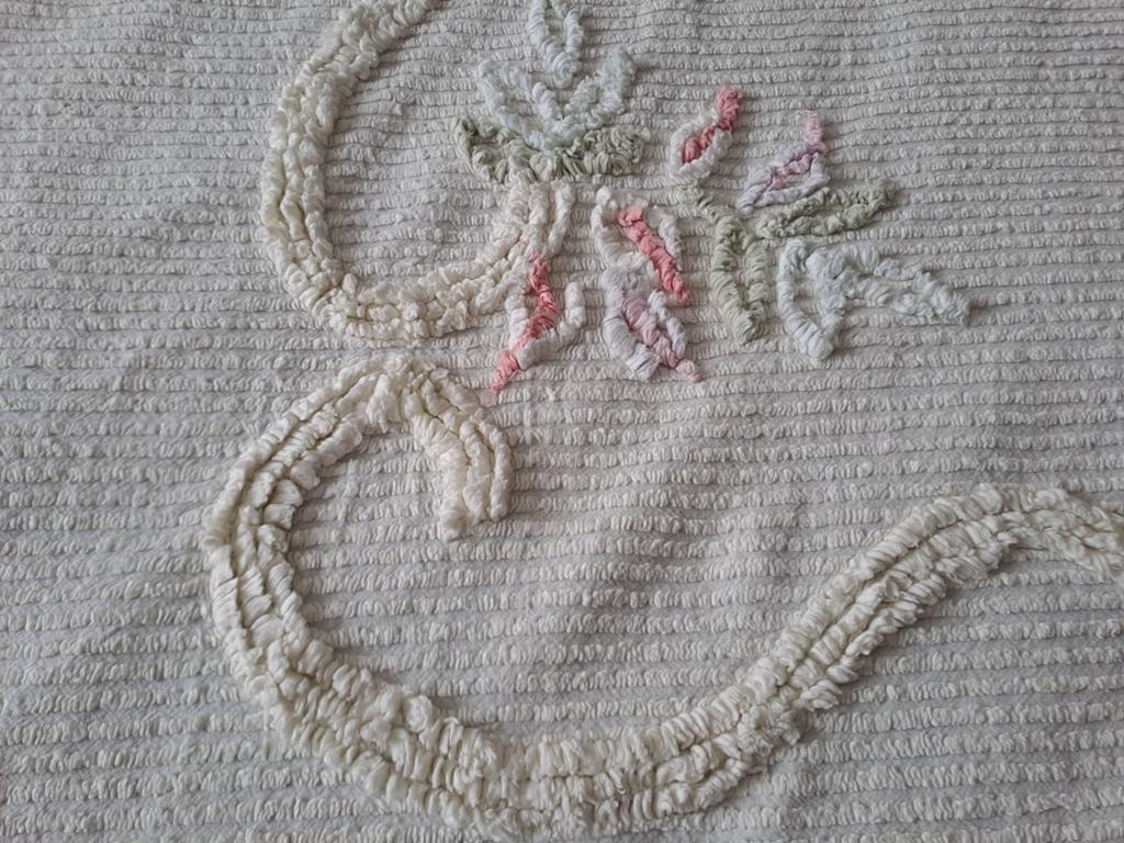 Prachtige vintage chenille bedsprei uit de jaren 70., Huis en Inrichting, Slaapkamer | Beddengoed, Eenpersoons, Wit, Overige typen