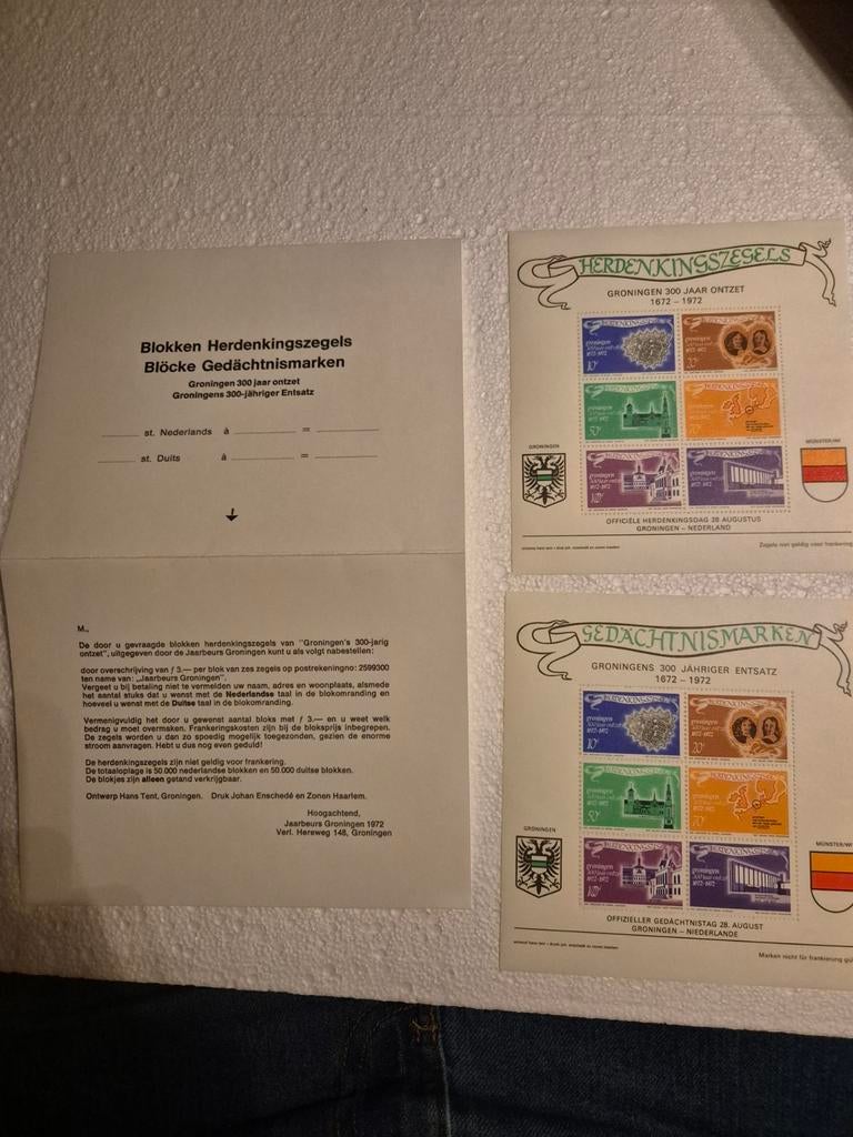 Blokken Herdenkingszegels Groningen 300 jaar ontzet, Postzegels en Munten, Postzegels | Nederland, Ophalen of Verzenden, Postfris