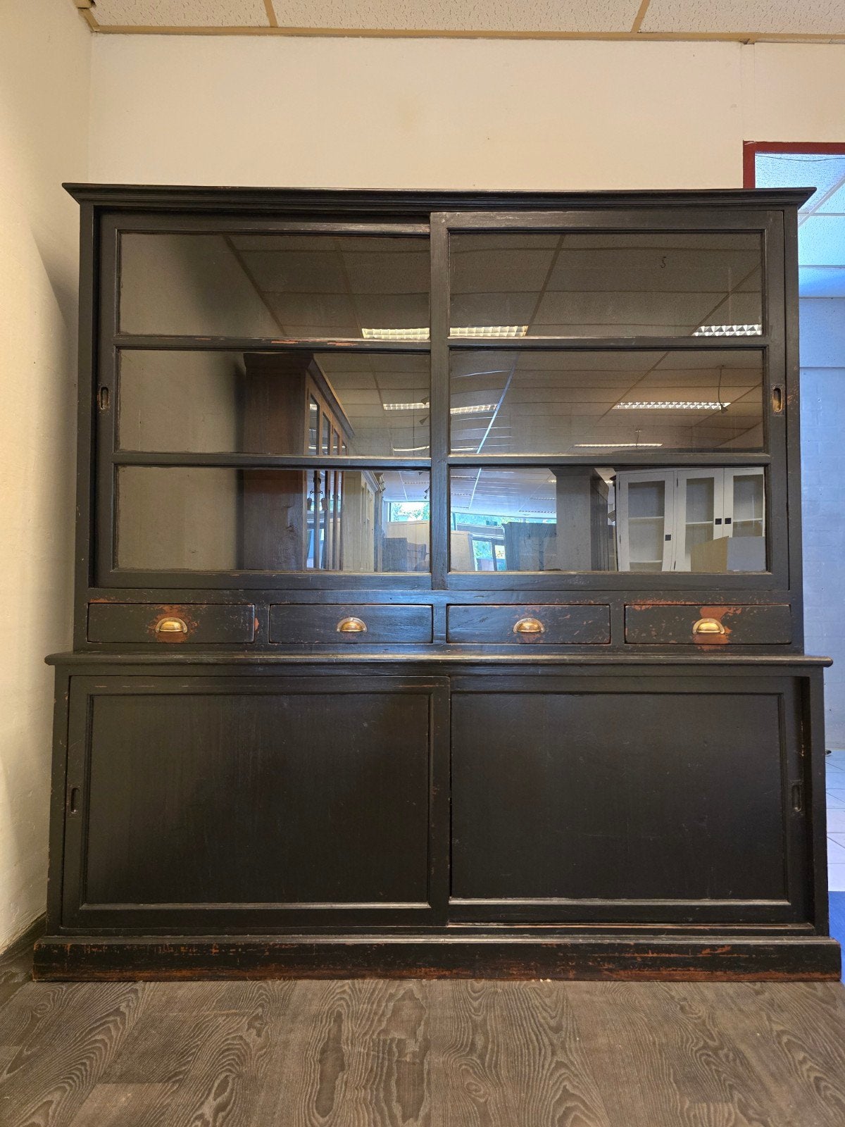 Stoer sleetse buffetkast | vitrinekast | apothekerskast teak, Gebruikt, Met deur(en), 200 cm of meer, Ophalen of Verzenden