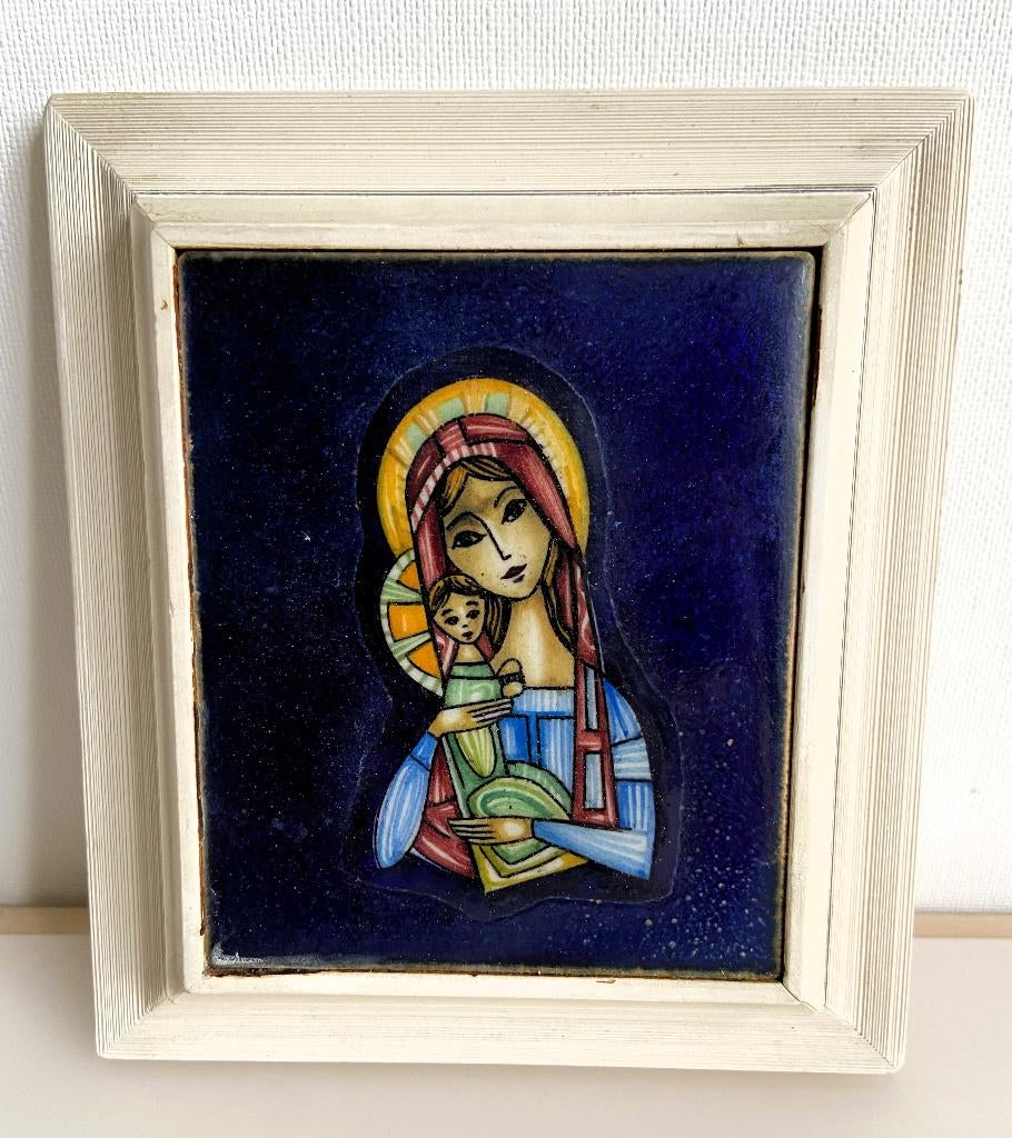Vintage Woltermans Geëmailleerd koper Madonna Kind 12,5 cm, Antiek en Kunst, Ophalen of Verzenden