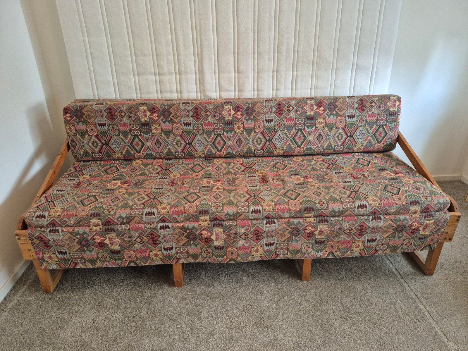 Vintage slaapbank bedbank 2 of 1 persoons, Ophalen, Gebruikt, Meerkleurig, Tweepersoons