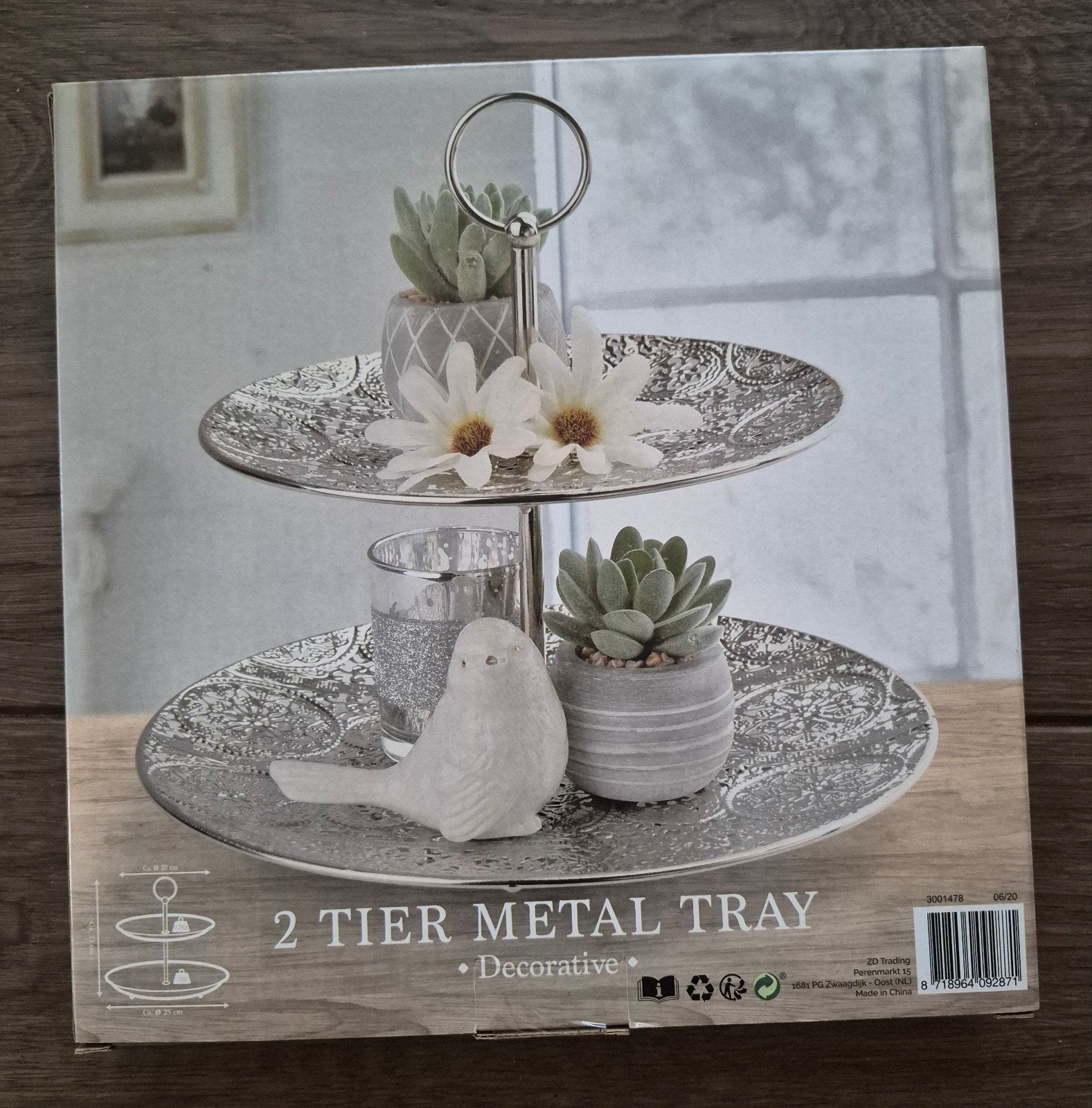 Zilverkleurige etagere van metaal - 2 lagen, Schaal, Rond, Nieuw, Ophalen of Verzenden