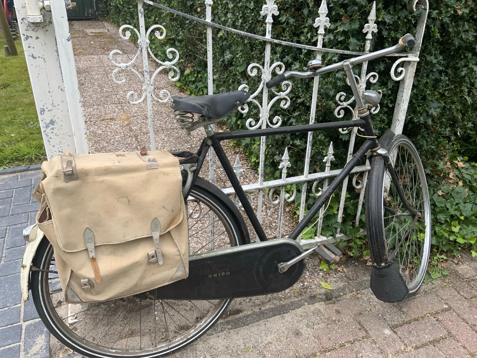 Vintage Union herenfiets met Fietstassen, Terugtraprem, Gebruikt, 53 tot 57 cm, Ophalen