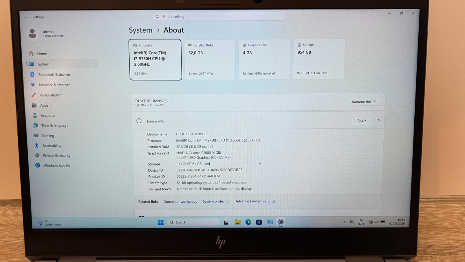 HP ZBook Studio G5 i7 | 32GB | 2x 512 GB SSD | Quadro P2000, Gebruikt, Met videokaart, 2 tot 3 Ghz, Intel® Core™ i7 