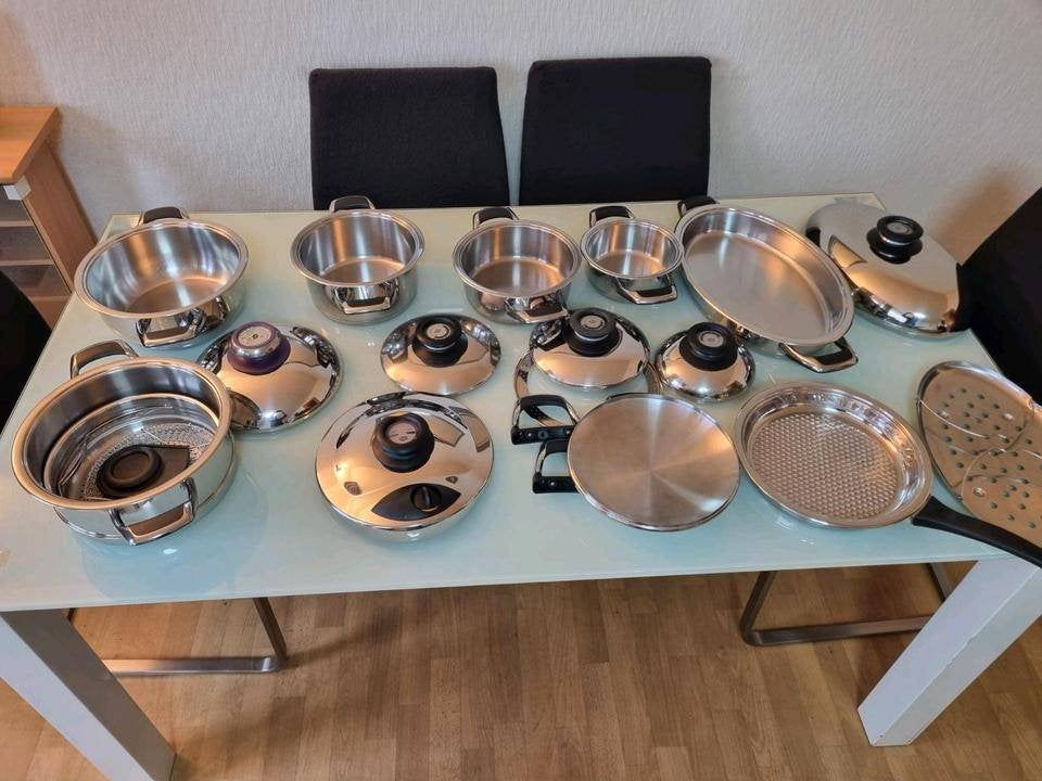 AMC Starline-pannenset, groot formaat, Huis en Inrichting, Ophalen of Verzenden, Rvs, Pannenset