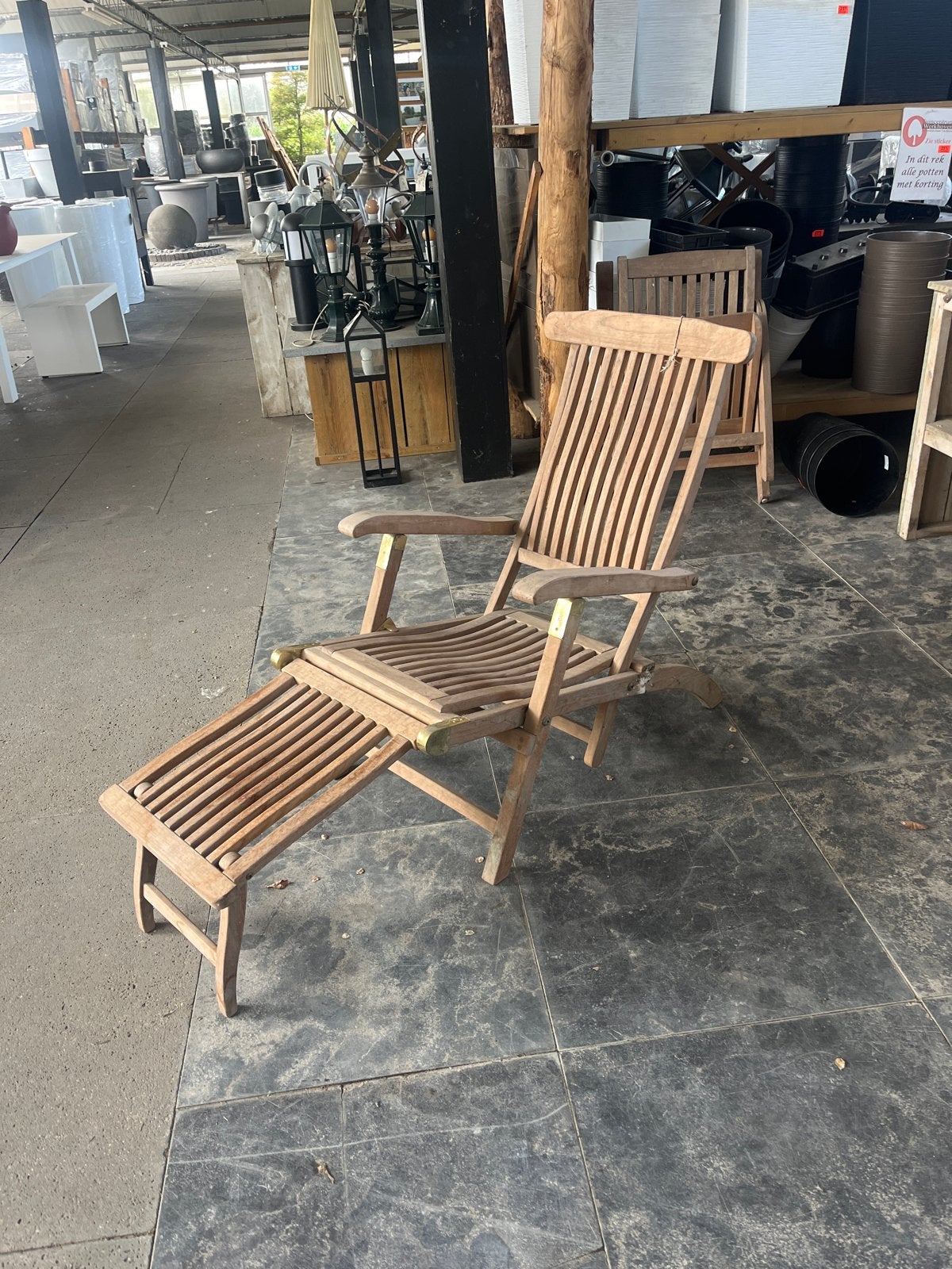 Teakhouten deckchair met voetensteun, Ophalen of Verzenden, Nieuw, Teakhout, Verstelbaar