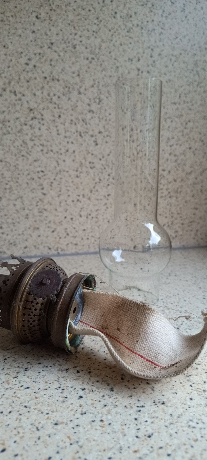 Antieke olielamp brander met glas/houder, Ophalen of Verzenden