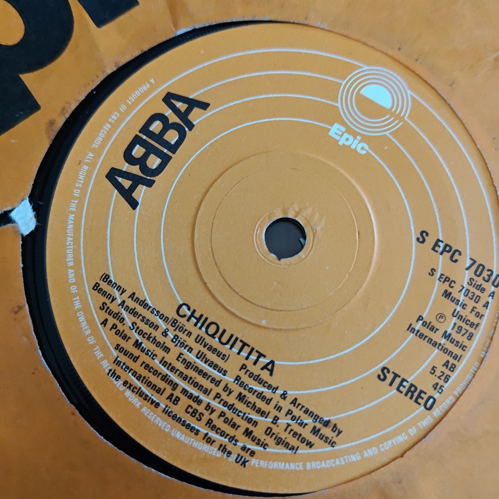 ABBA - Chiquitita (Vinyl Single, Epic, 1978), Gebruikt, 7 inch, Ophalen of Verzenden, Pop