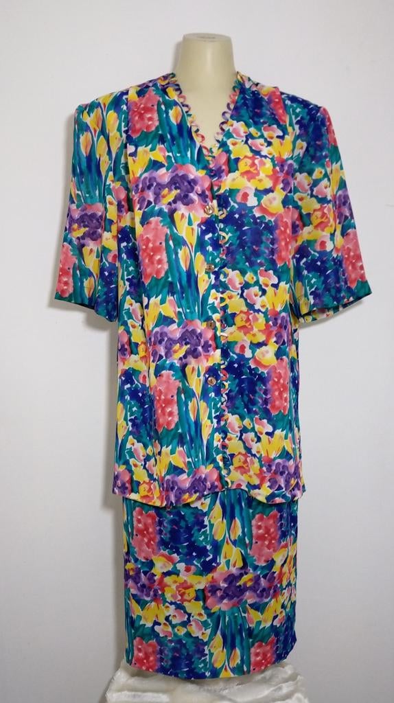 Haute couture rokset met abstract dessin van Edgar Vos, Kleding | Dames, Verzenden, Zo goed als nieuw, Maat 42/44 (L), Overige kleuren