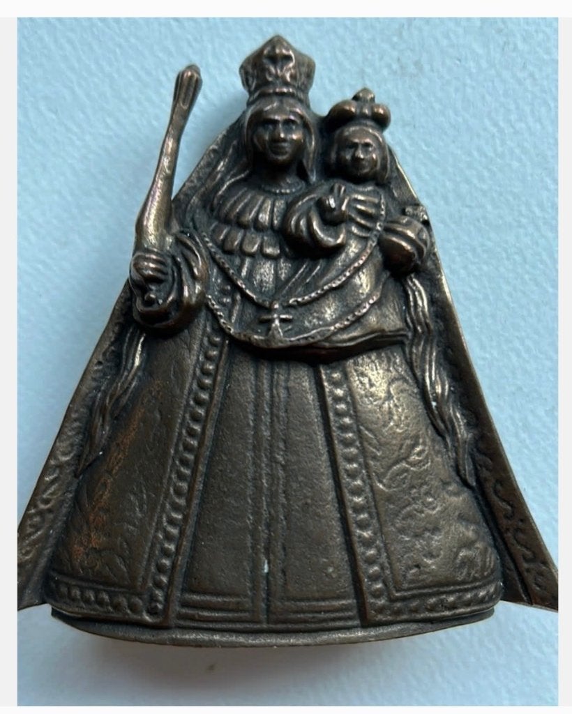 Zwaar bronzen beeld maagd maria, kindje Jezus Scepter Kroon,, Ophalen of Verzenden