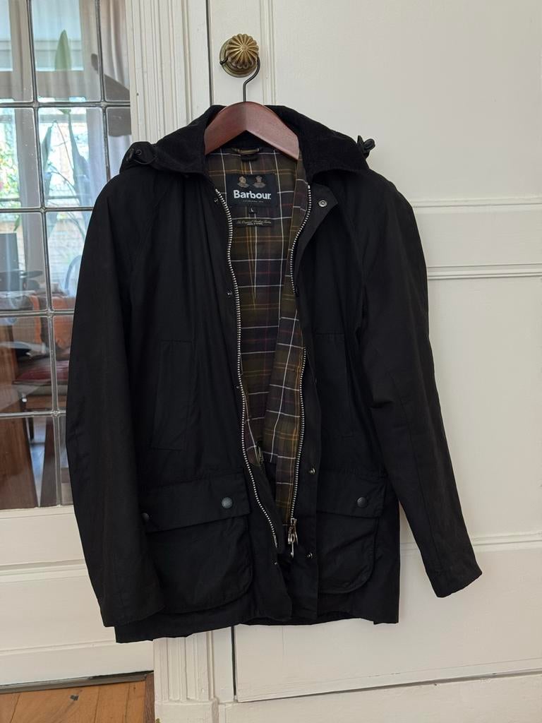 Barbour Ashby Wax Jas - Zwart - Maat L (Inclusief Capuchon), Ophalen of Verzenden, Zo goed als nieuw, Maat 52/54 (L), Zwart