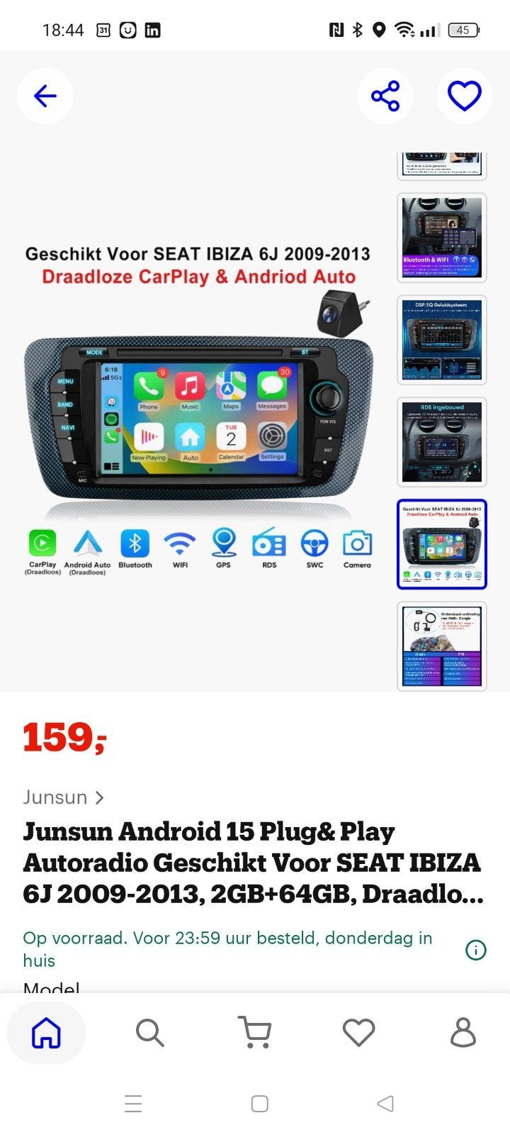 Junsun Android 15 Autoradio Navigatie Seat Ibiza 6J, Auto diversen, Ophalen of Verzenden, Zo goed als nieuw