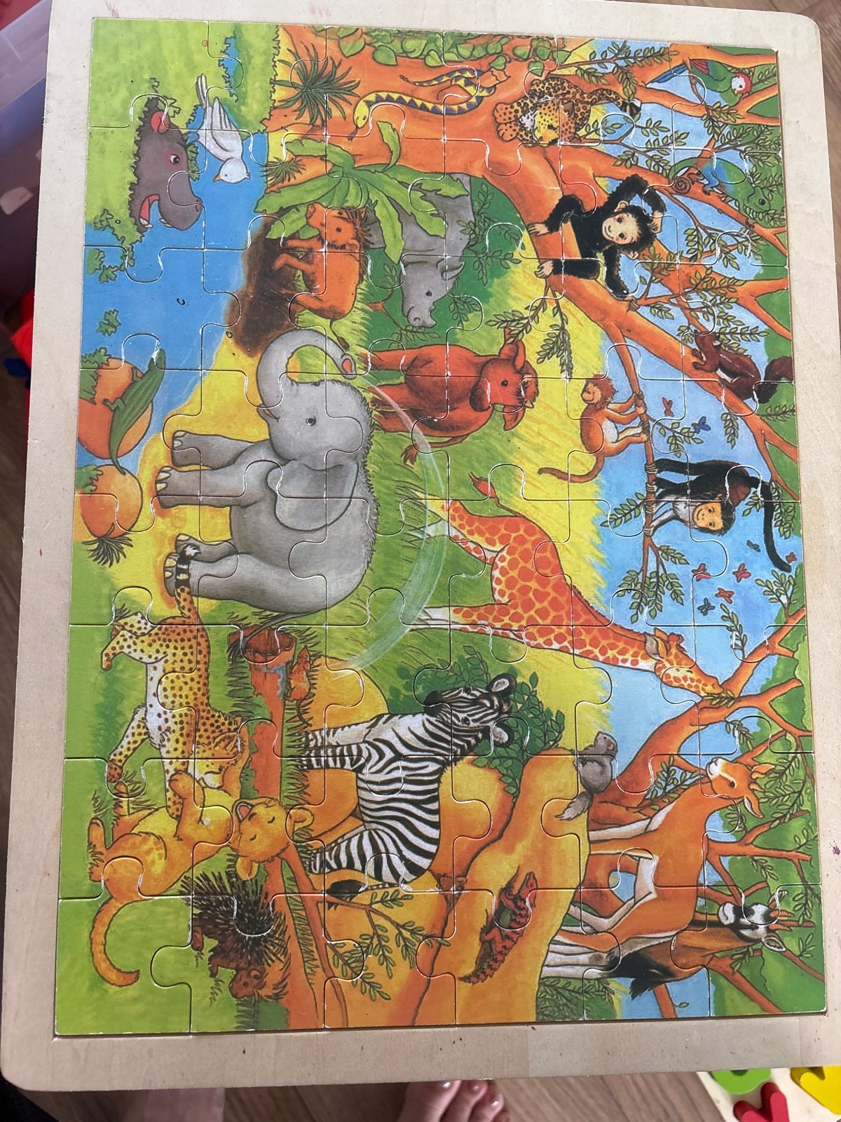 Houten puzzel met jungledieren voor kinderen, 2 tot 4 jaar, Gebruikt, Van hout, Meer dan 50 stukjes