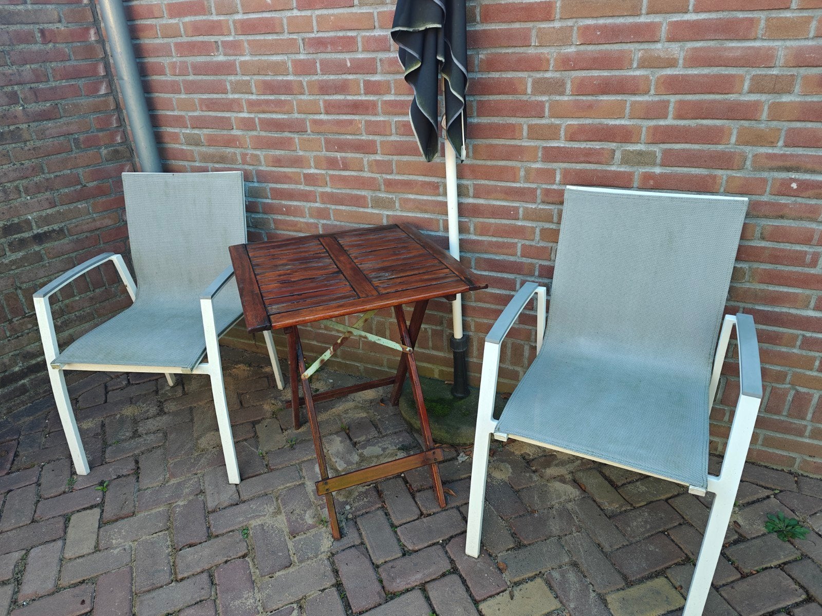Tuintafel en tuinstoelen set, Ophalen, Gebruikt, Vierkant, Hout