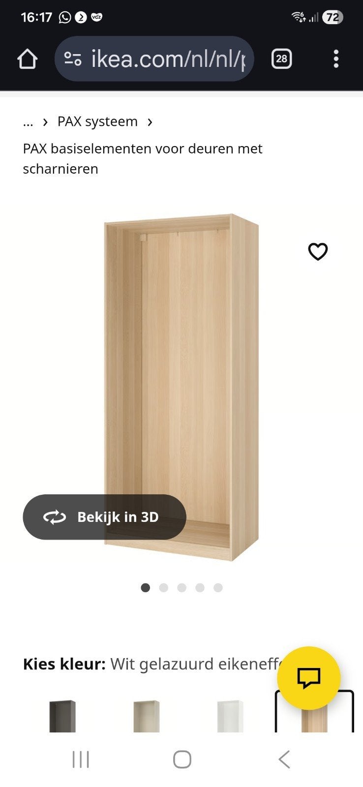 Ikea Pax basiskast beukenkleur, Ophalen, Gebruikt, Minder dan 80 cm, 215 cm of meer
