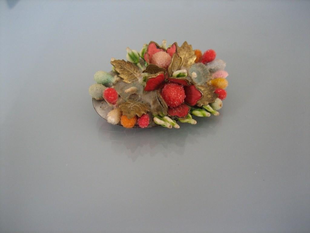 Vintage Broche Kleurrijke Bloemen & 'Sugar Beads' Jaren '50, Verzenden, Gebruikt, Overige kleuren, Overige materialen