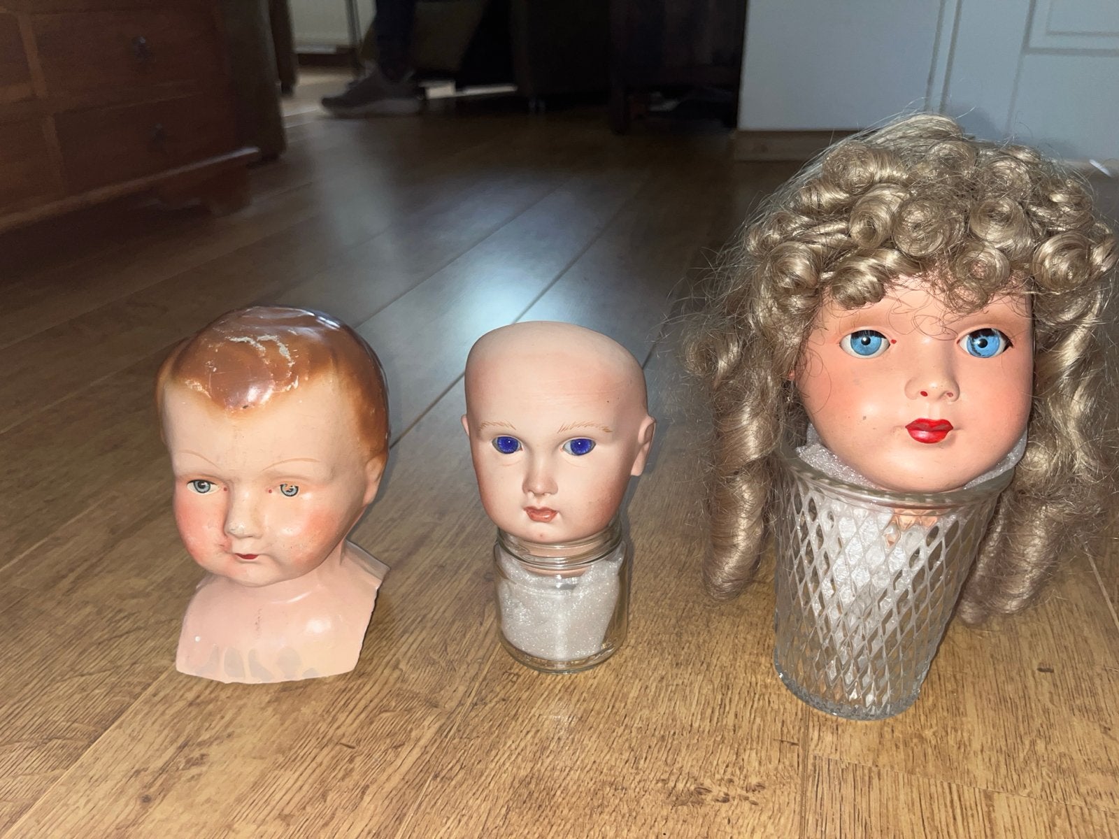 Vintage poppenhoofden - 3 stuks, Verzamelen, Ophalen of Verzenden, Gebruikt, Pop