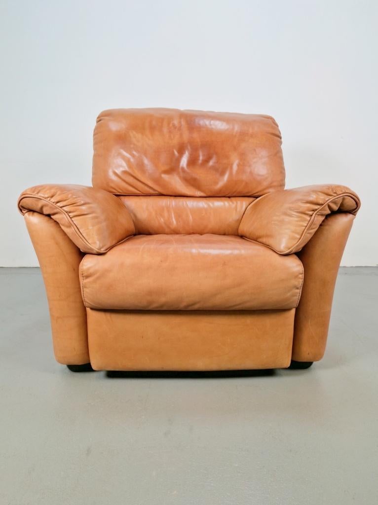 fauteuil Natuzzi design loungechair kalfs leer Italië cognac, N, 75 tot 100 cm, Leer, N