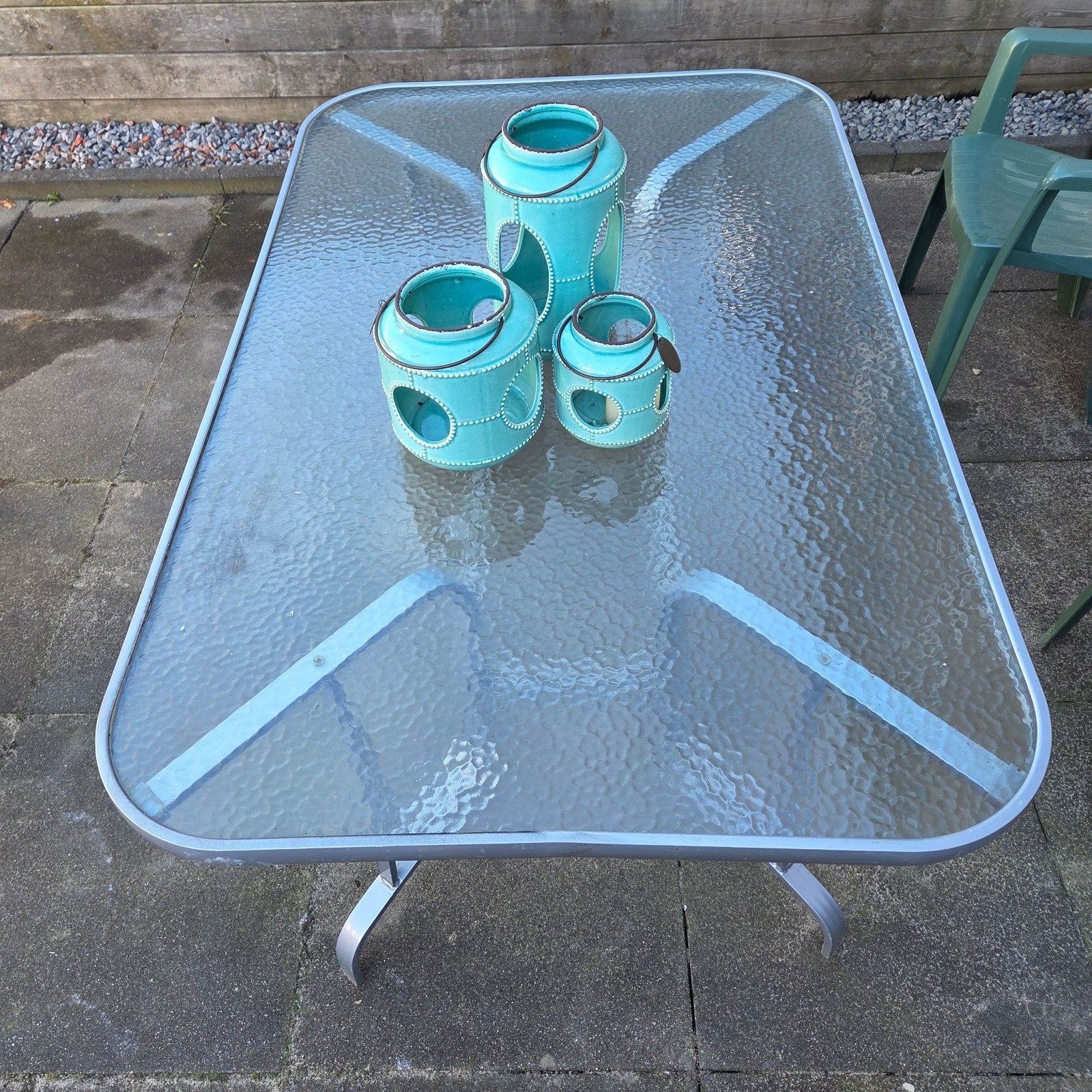 glazen tuintafel 150x90, Tuin en Terras, Ophalen of Verzenden, Gebruikt, Rechthoekig