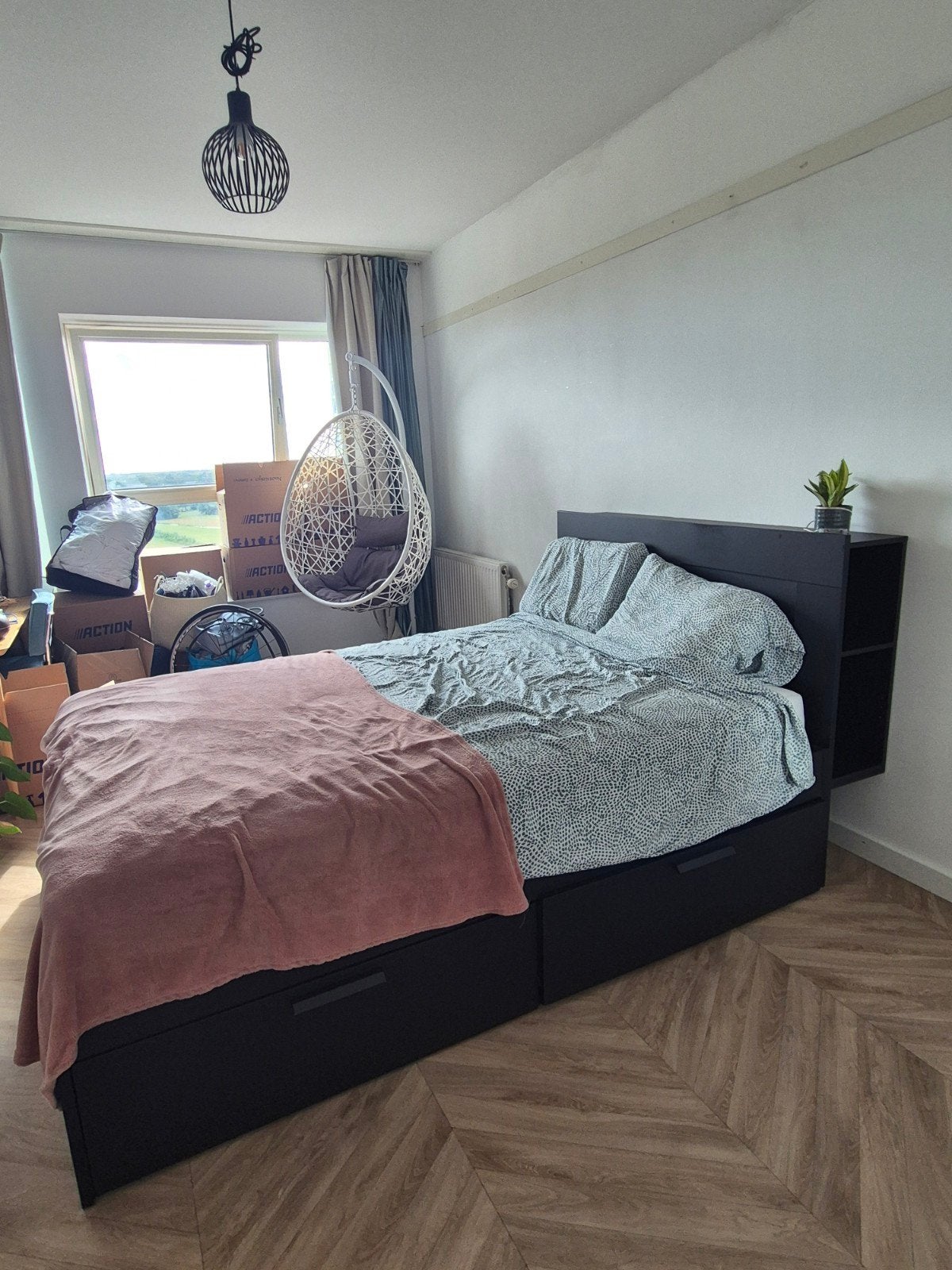IKEA BRIMNES bed, achterbord met kastruimte en lattenbodem, Huis en Inrichting, Slaapkamer | Bedden, Ophalen, Gebruikt, Wit, Tweepersoons