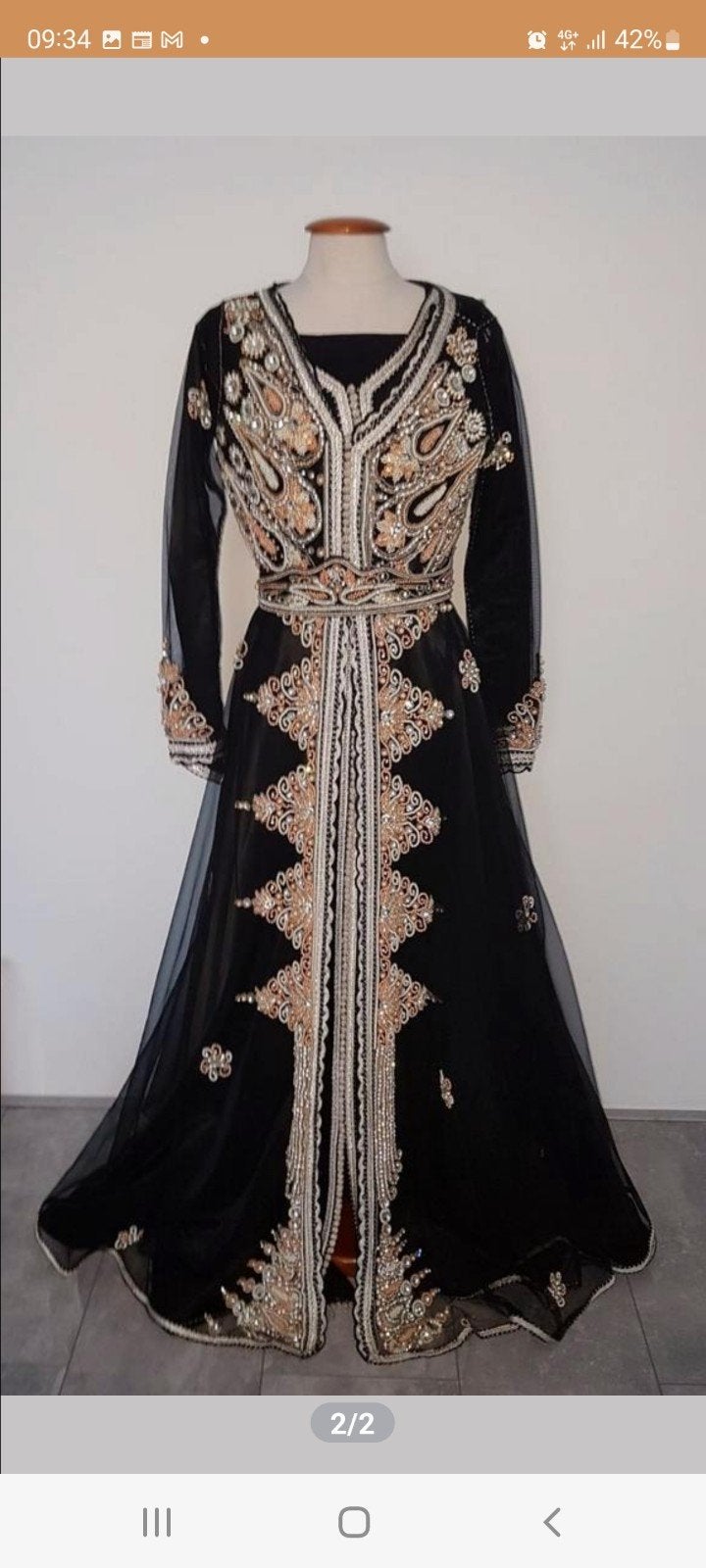 Elegante Zwarte Kaftan met Gouden Borduurwerk, Maat 38/40 (M), Overige typen, Zwart, Ophalen of Verzenden