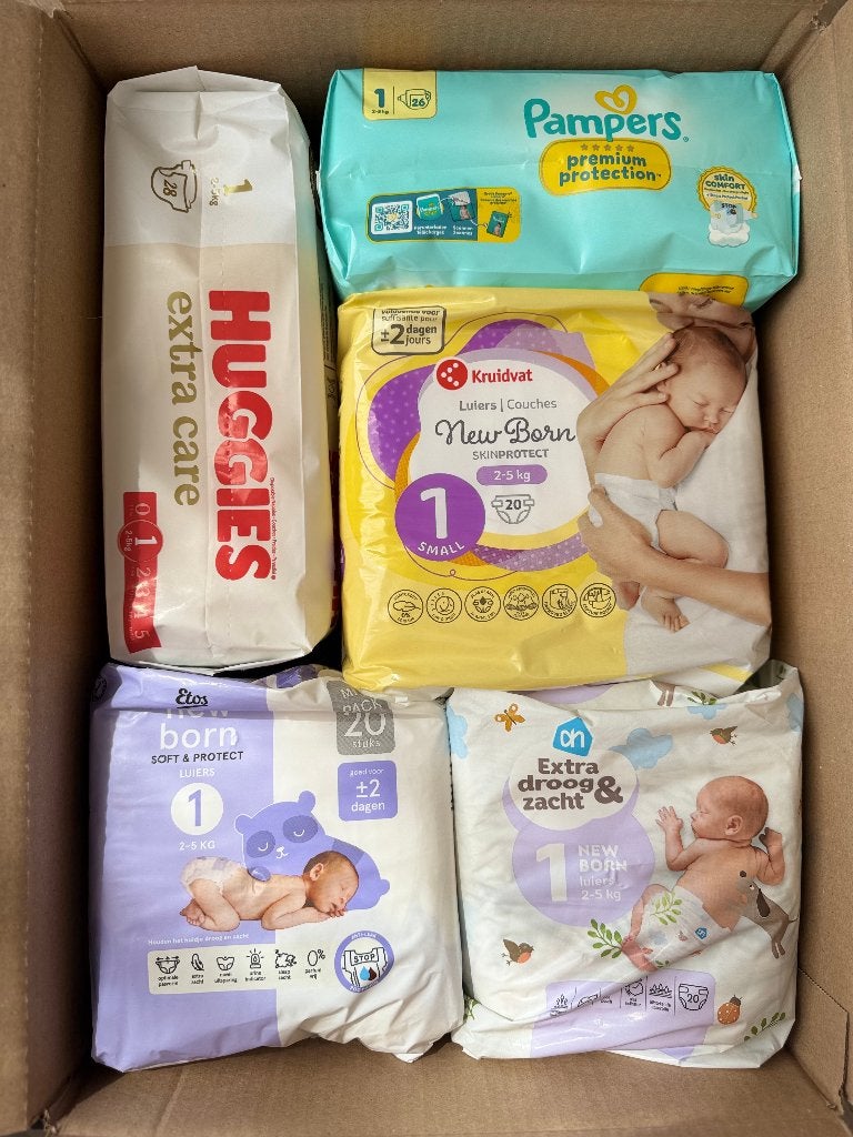 Newborn luiers proefpakket - 5 merken (114 luiers total), Ophalen of Verzenden, Nieuw, Overige typen, Overige merken