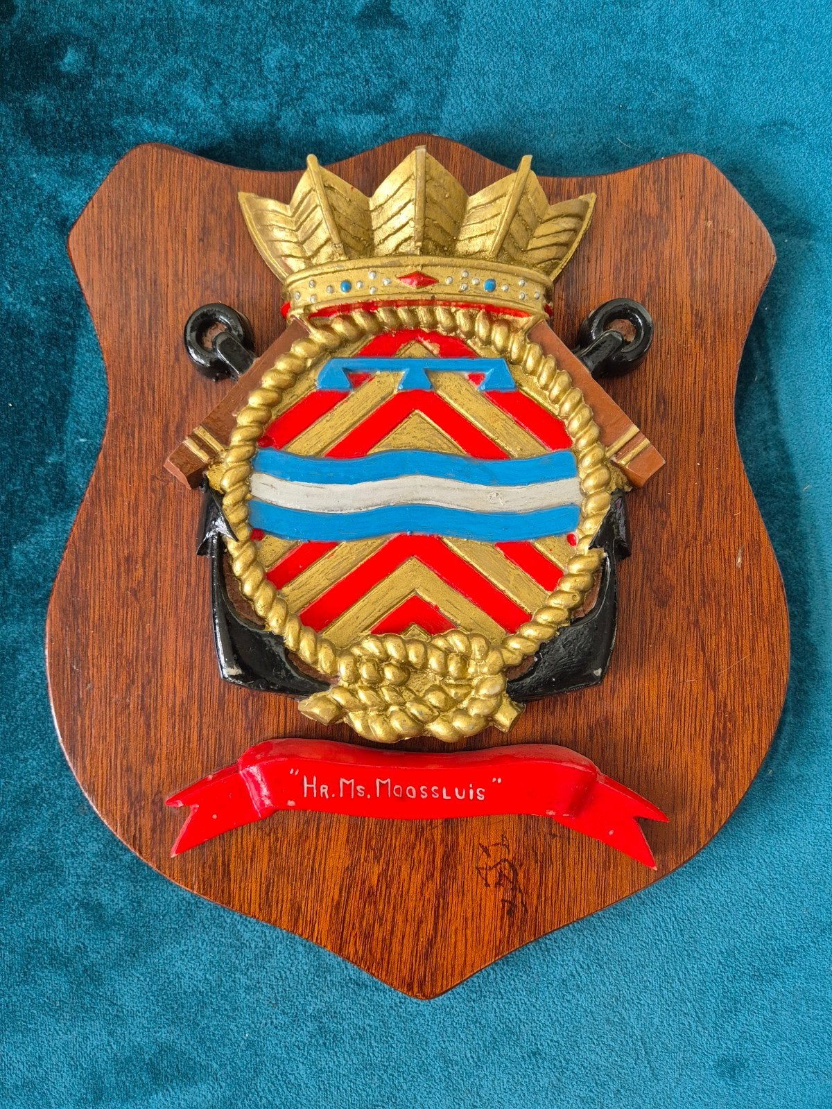 Wapenschild Hr. Ms. Maassluis M856, Ophalen of Verzenden, Marine, Nederland, Embleem of Badge