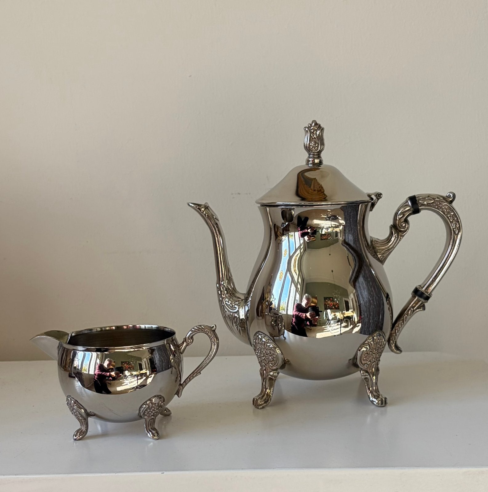 Verzilverde theepot met roomkannetje, Ophalen of Verzenden