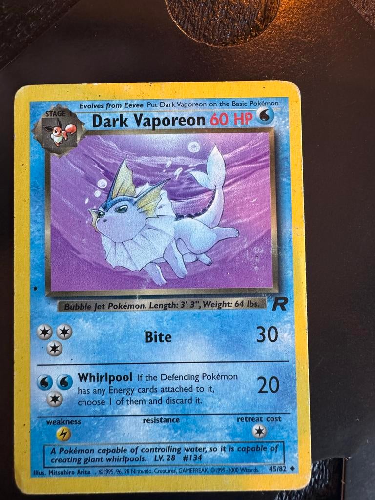 Pokémon Kaart: Dark Vaporeon (60 HP), Ophalen of Verzenden, Gebruikt, Losse kaart
