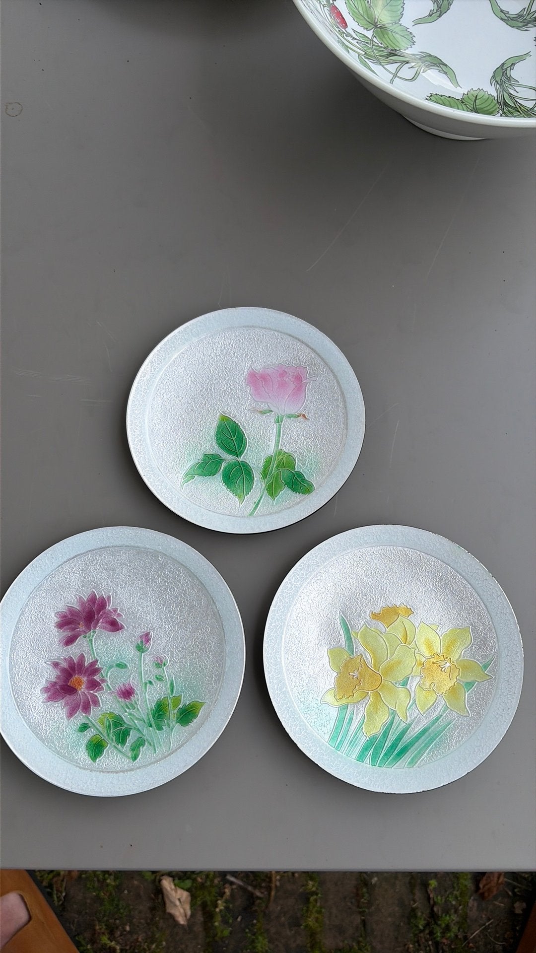 Drie Japanse cloisonne bordjes Ando, Ophalen of Verzenden