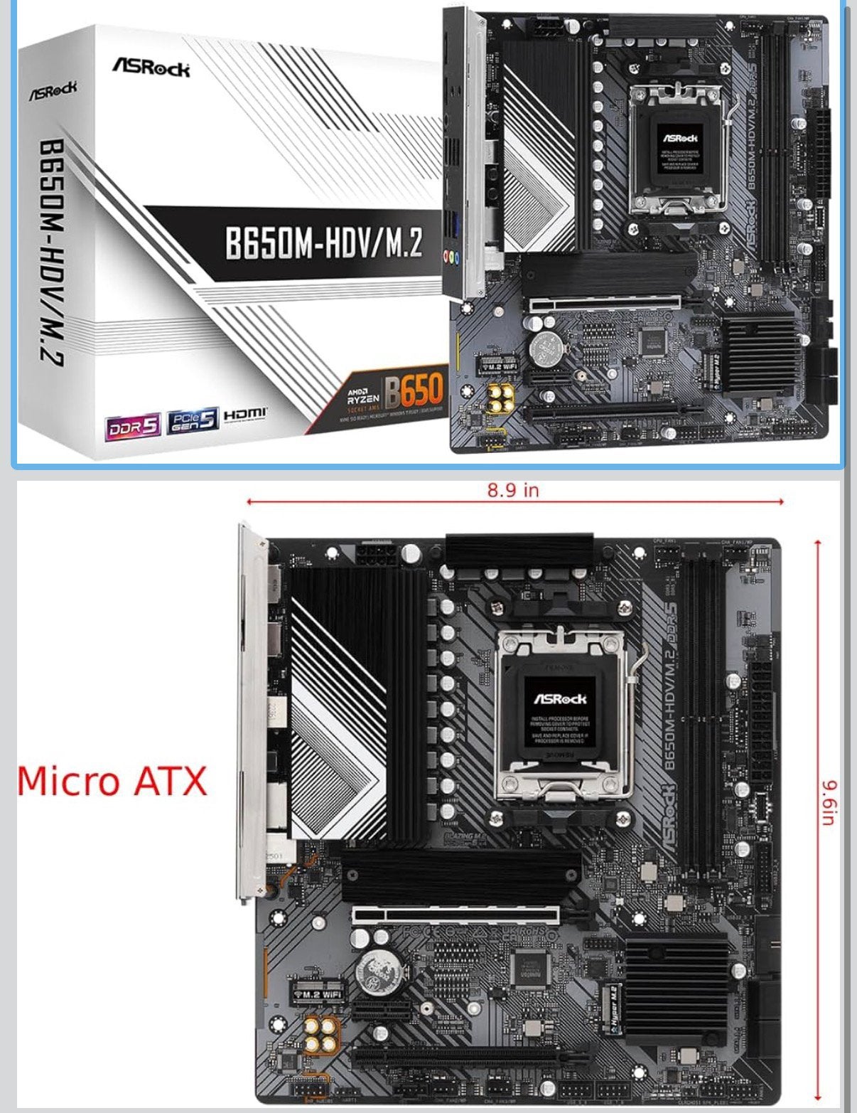 ASRock B650M-HDV/M.2, mATX, AM5, Computers en Software, Moederborden, Ophalen, Zo goed als nieuw, DDR5