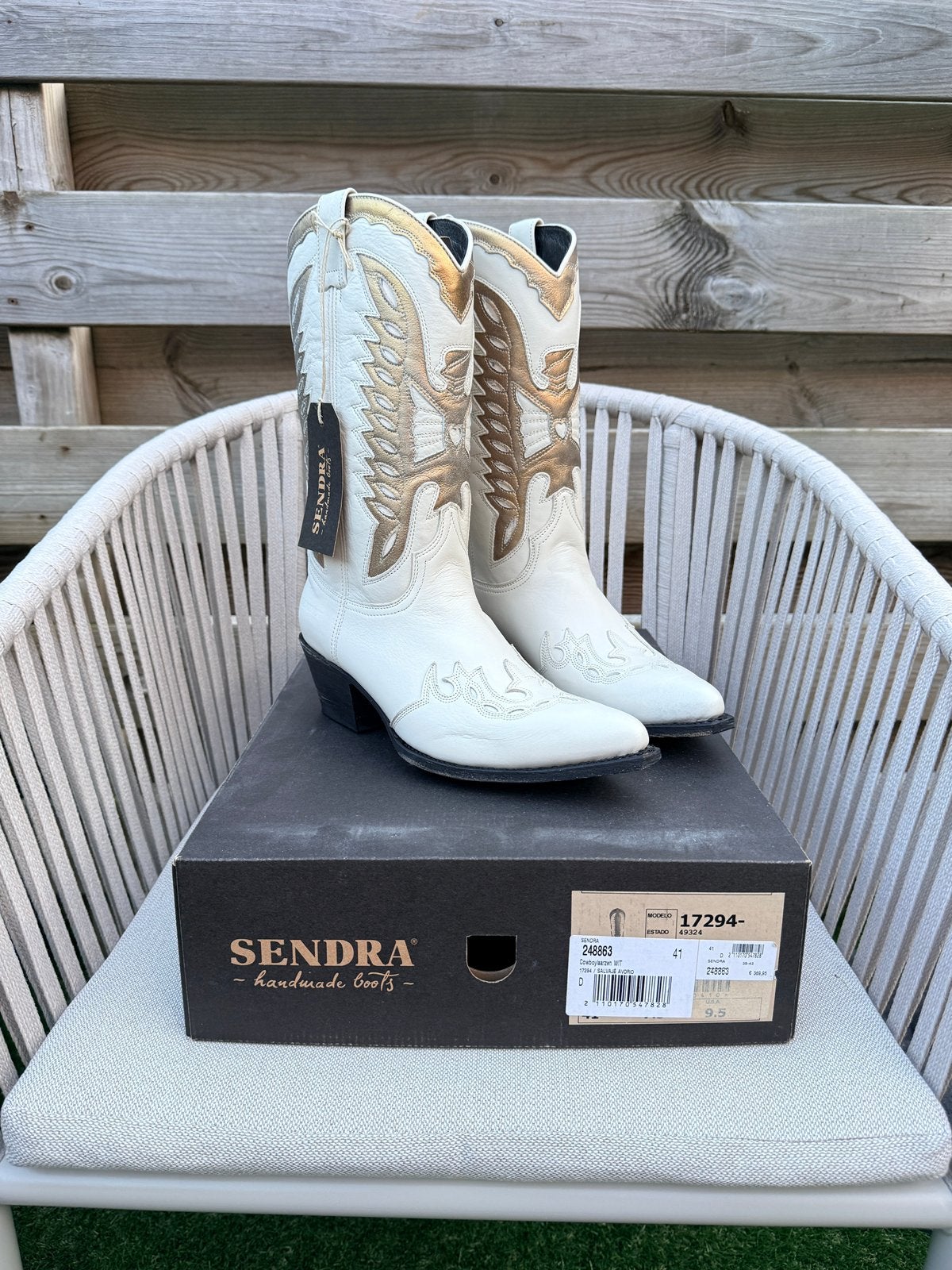 Sendra | Cowboylaarzen wit met goud 17294 | Maat 41, Ophalen, Hoge laarzen, Wit, Nieuw