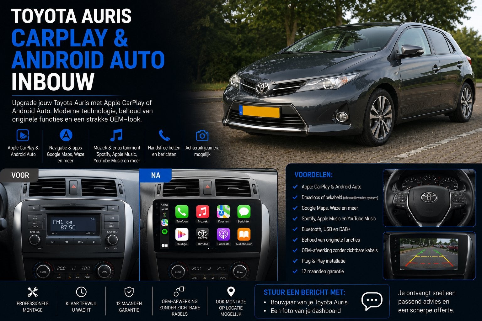 Toyota Auris CarPlay & Android Auto Inbouw, Auto diversen, Ophalen, Nieuw