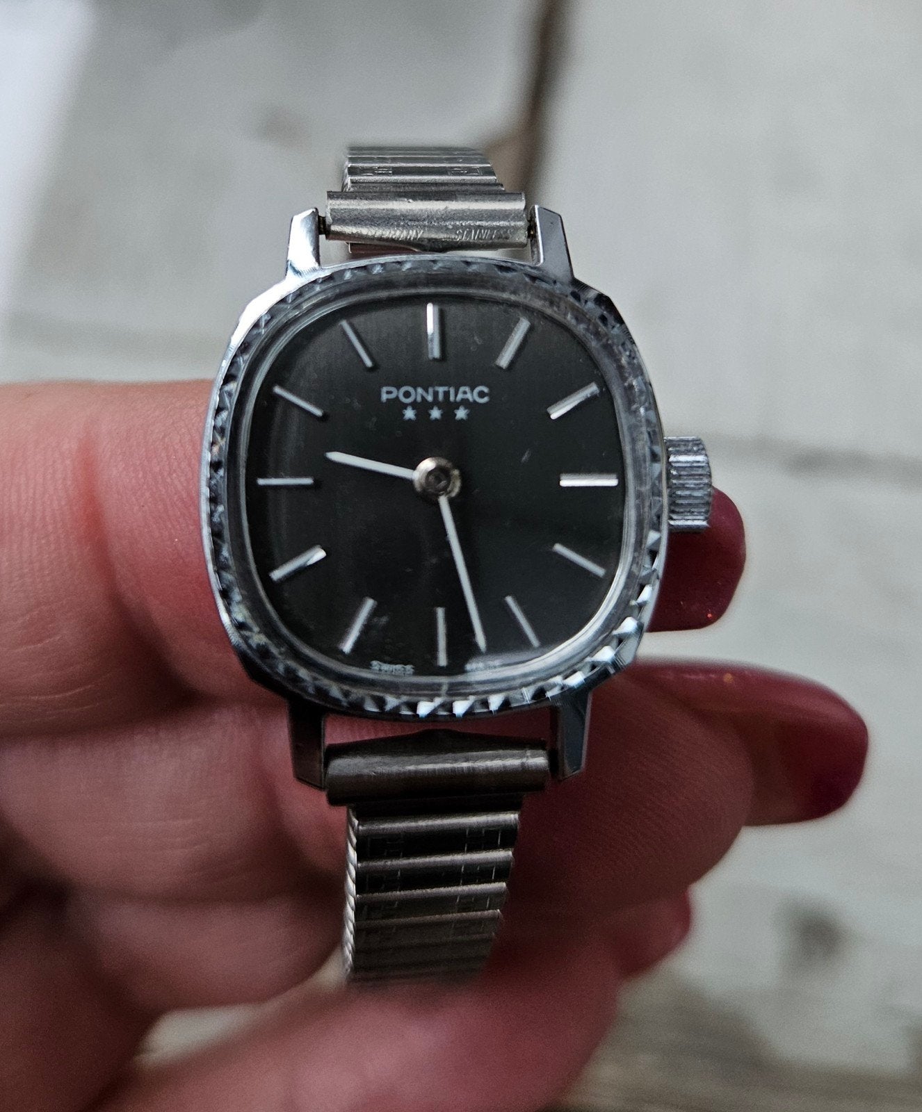 Prachtig Vintage Pontiac Opwind Horloge - Zeer Goede Staat, Overige merken, Staal, Met bandje, Polshorloge