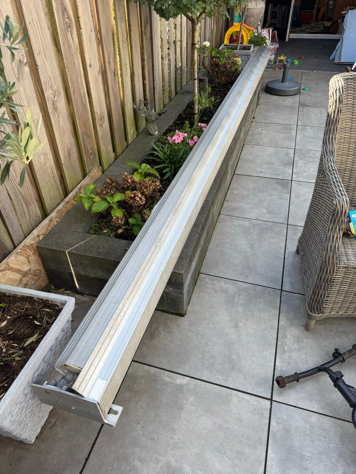 Zonnescherm 5 meter breed - Gebruikt, Ophalen, Gebruikt, 450 cm of meer, Knikarmscherm