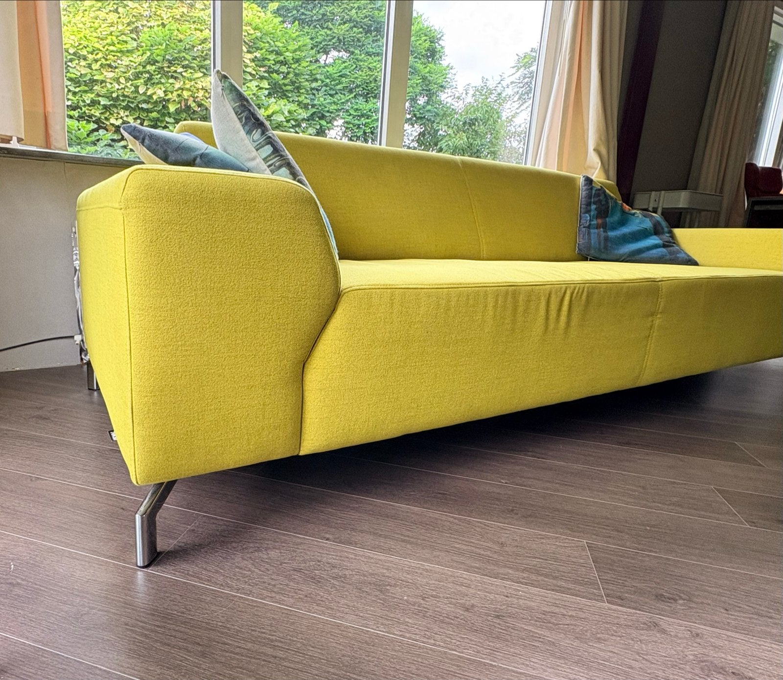 Montèl 3-zitsbank - Geel - prachtig Design stuk, Ophalen, Gebruikt, Driepersoons, 75 tot 100 cm