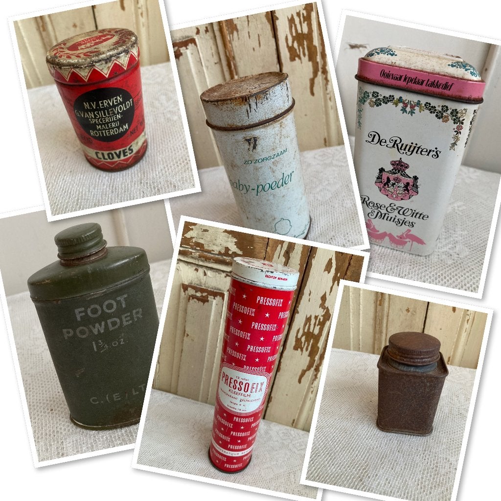 Brocante blikjes / oa baby-poeder en foot powder, Ophalen of Verzenden, Gebruikt, Overige