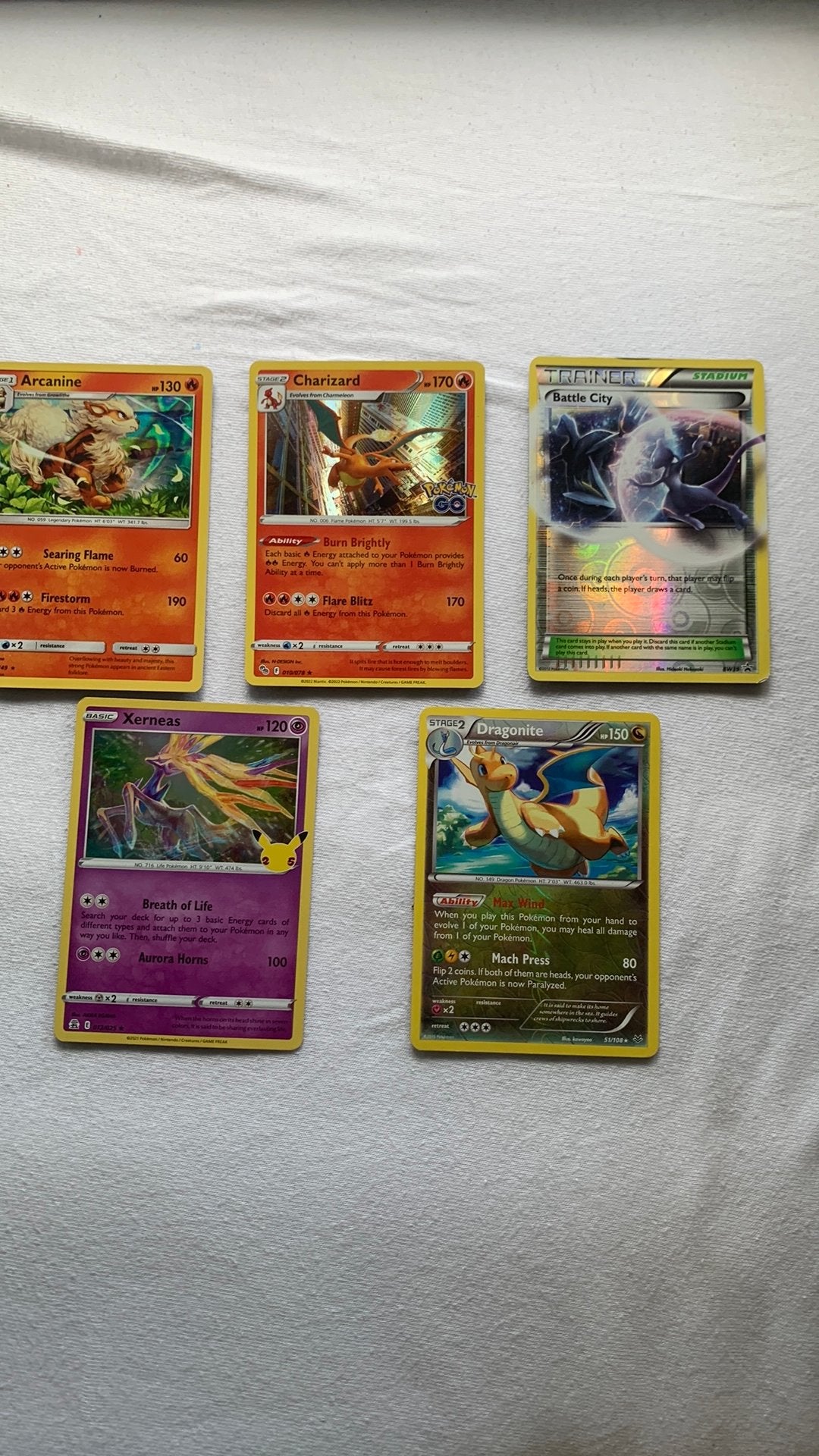 Pokémon Kaarten Set: Charizard, Arcanine, Dragonite, Battle, Ophalen of Verzenden, Gebruikt, Meerdere kaarten, Foil