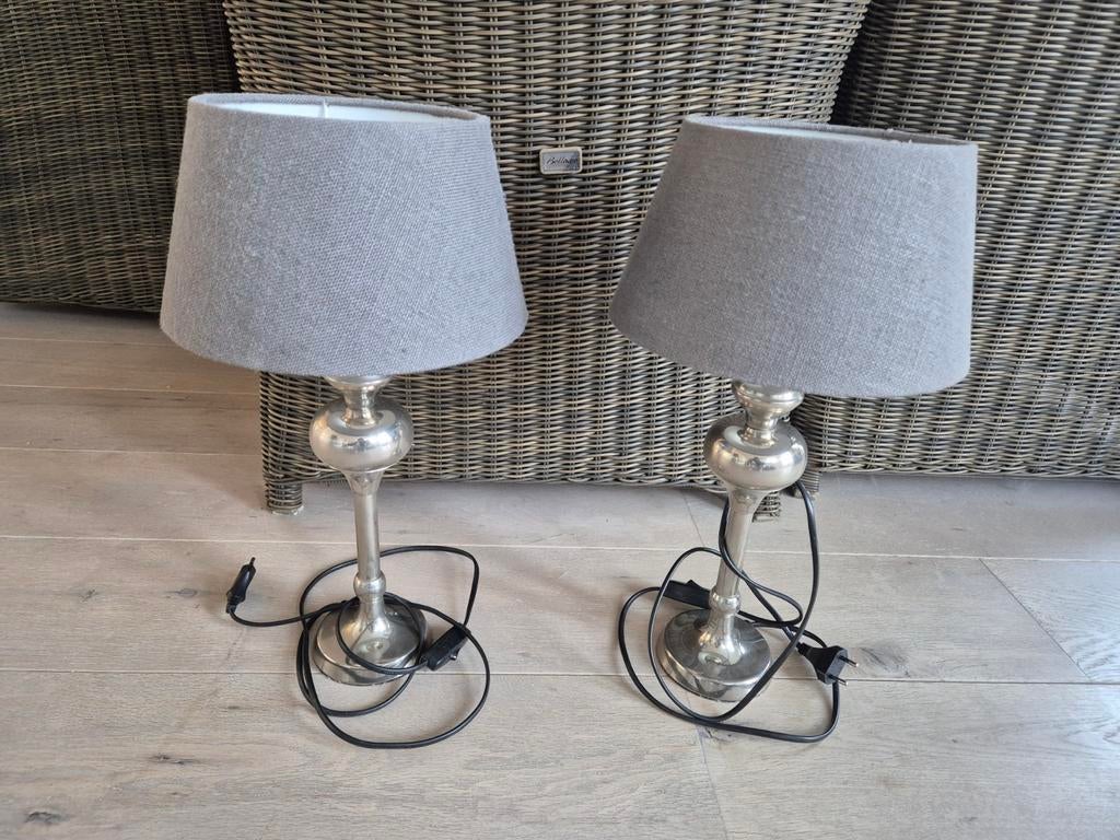 2 tafellampen zilver/grijs, Ophalen, Minder dan 50 cm