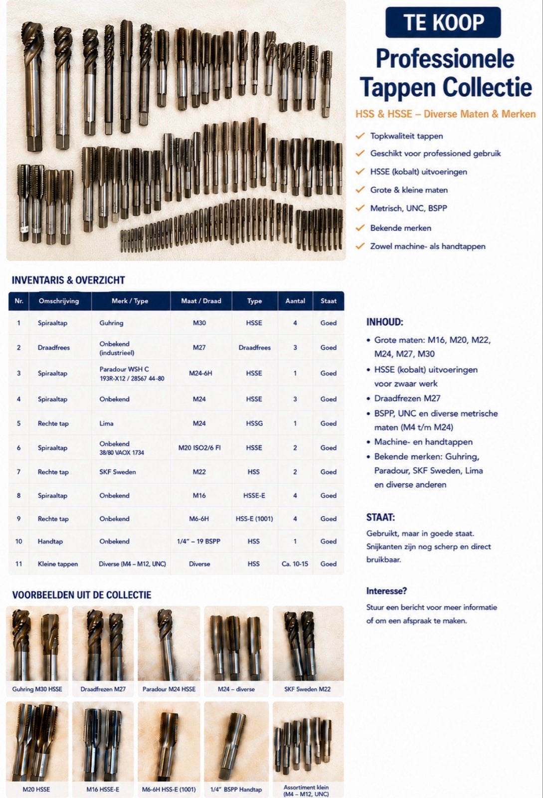 Professionele Tappen Collectie HSS & HSSE, Doe-het-zelf en Verbouw, Gereedschap | Handgereedschap, Ophalen, Gebruikt, Overige typen