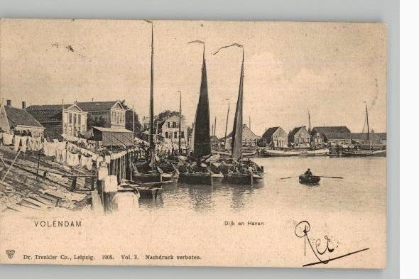 Volendam Dijk en haven met vissersboten st 1905, Verzenden, Voor 1920, Gelopen, Noord-Holland