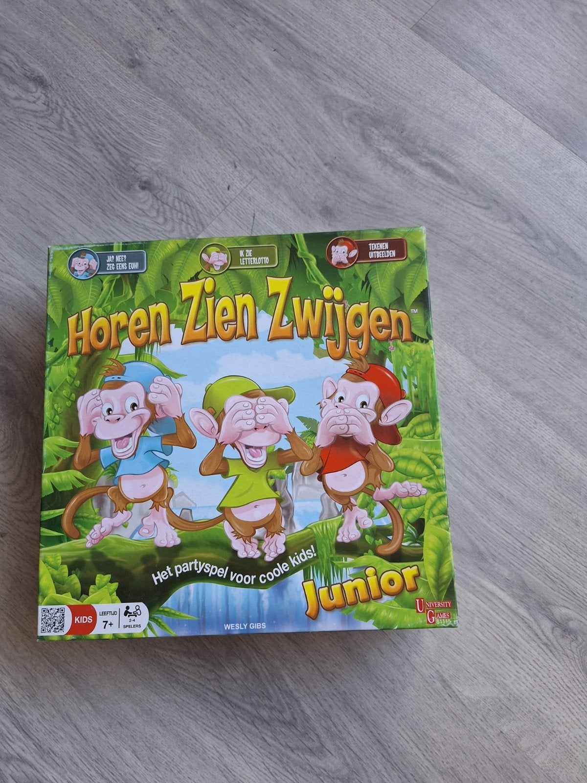 Horen Zien Zwijgen Junior - Het partyspel voor kinderen!, Drie of vier spelers, Ophalen of Verzenden, Zo goed als nieuw, University Games