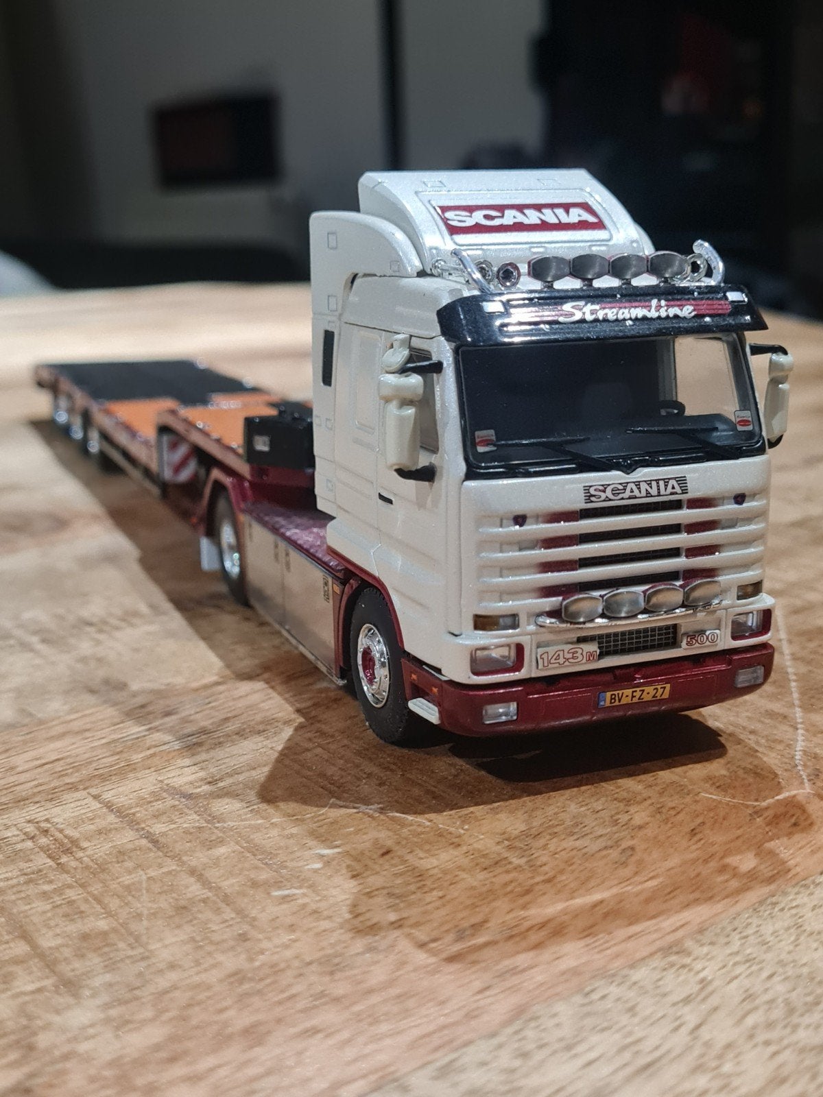Scania 143M Streamline met dieplader 1:50, Verzenden, Zo goed als nieuw, Bus of Vrachtwagen, Wsi